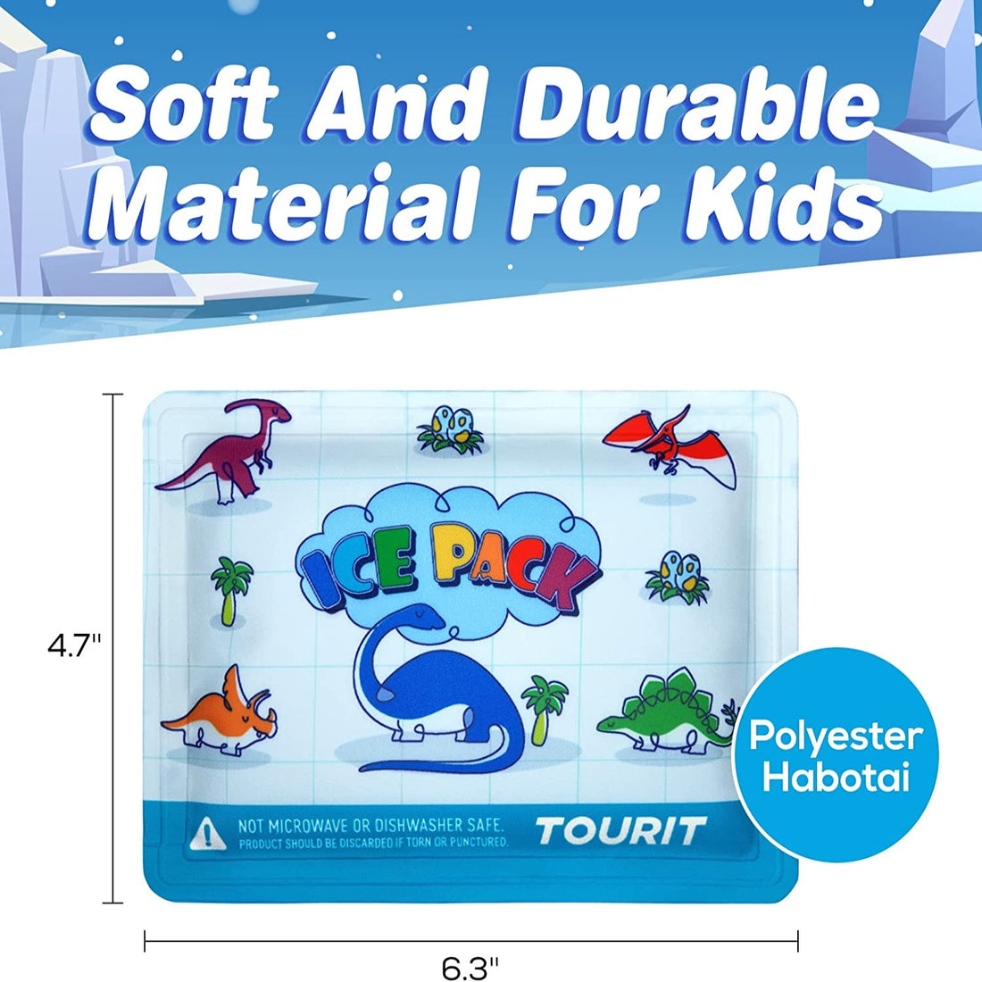 Reusable Soft Kids Ice Packs for Lunch Box, 2 Pack / Blue Dinosaur