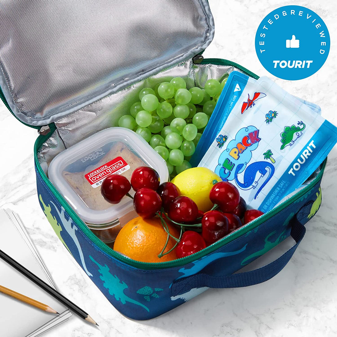 Fit & Fresh Kids' Reusable Lunch Box Container Set with Built-In Ice Packs